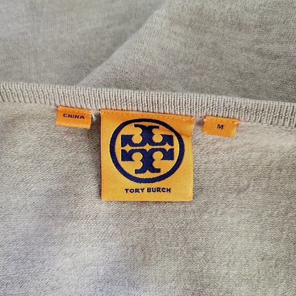 Tory Burch Womens M Tan Merino Wool Ruffle Open Front Cardigan Sweater - Picture 6 of 8